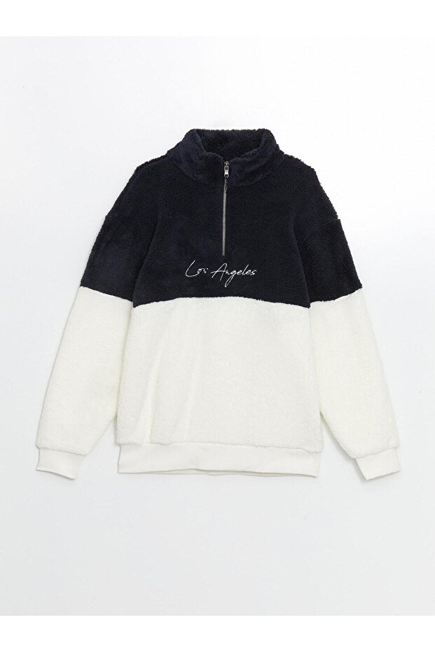Xside Stand Collar Long Sleeve Color Block Plush Men's Sweatshirt
