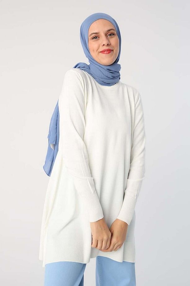 Ekru Bisiklet Yaka Triko Tunik - 2
