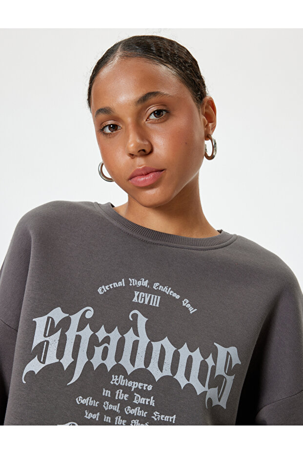 Oversize Sweatshirt Graffiti Printed Crew Neck Ribbed