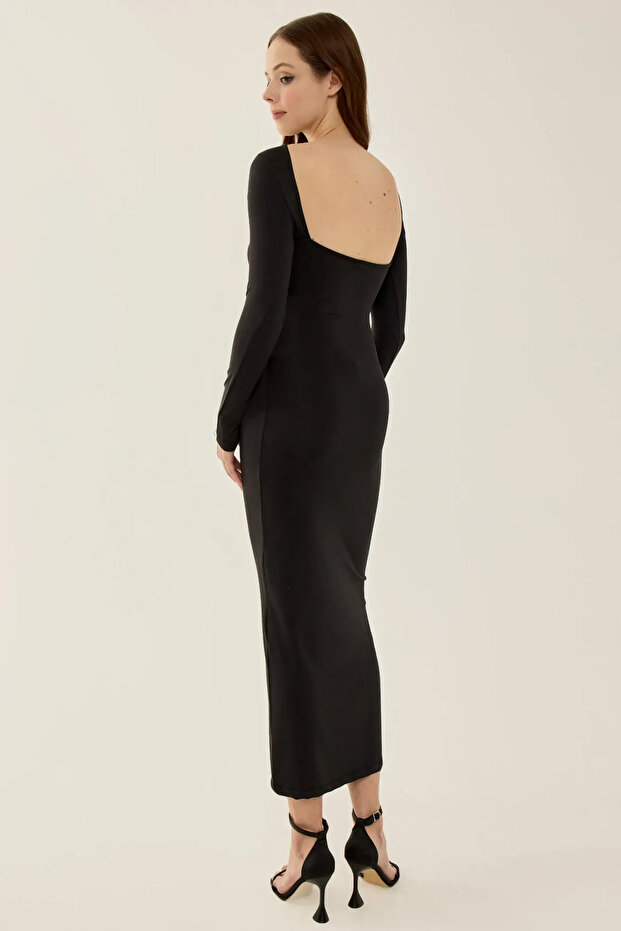 Sırt Dekolteli Bodycon Midi Elbise - 1