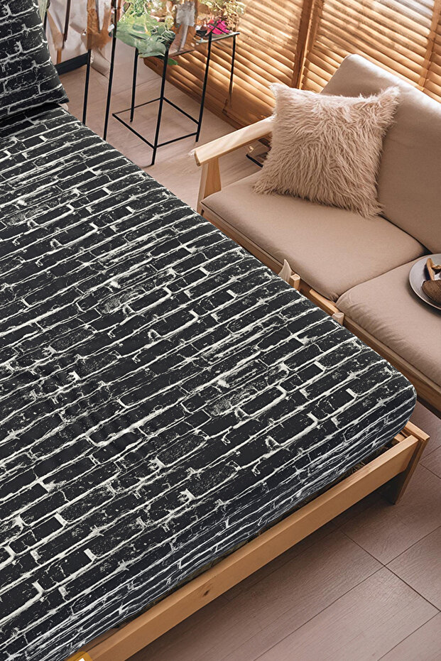 Anthracite Stone Patterned Fitted Sheet Set - Single/ Double/ King Size - 4