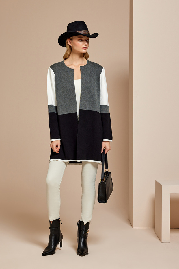 Color Blok Uzun Triko Hırka - 3