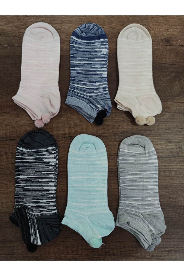 Women's 6 Pairs Cotton Pompom Booties Socks