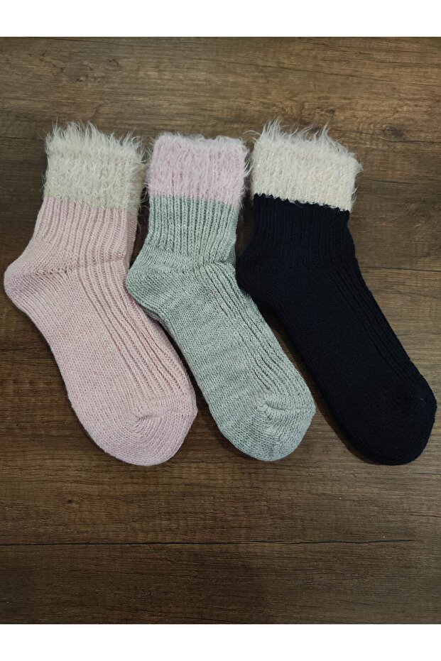 Women's 3 Pairs Wool Bearded Stylish Medium Boot Socks