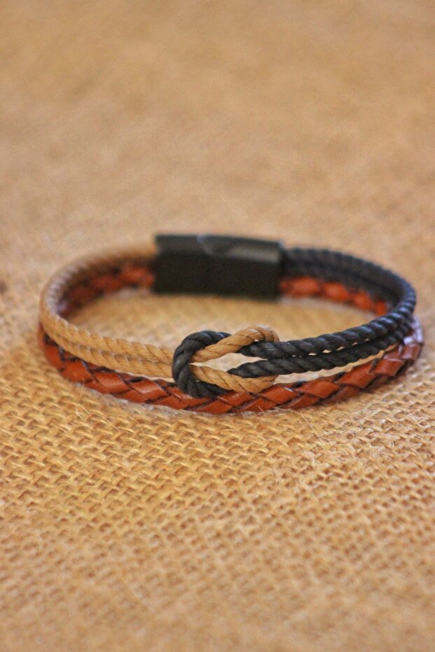Genuine Leather Bracelet Braided (BROWN NAVY BLUE ROPE) - Unisex