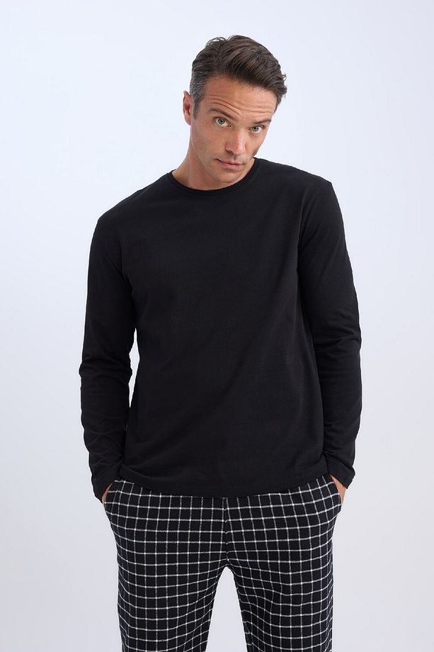 Regular Fit Pijama Takımı Bisiklet Yaka Uzun Kollu Üst Kareli Uzun Alt C6124AX24CW - 4