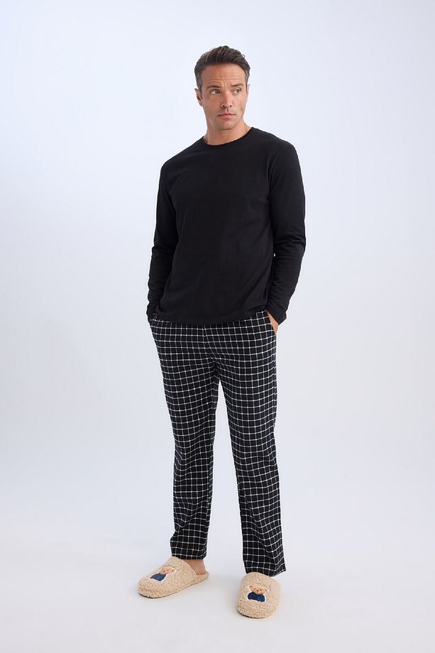 Regular Fit Pijama Takımı Bisiklet Yaka Uzun Kollu Üst Kareli Uzun Alt C6124AX24CW - 2