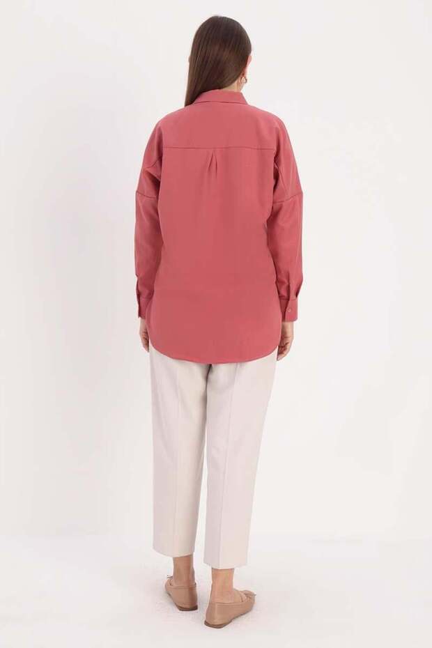 Gül-Oversize Basic Gömlek - 4