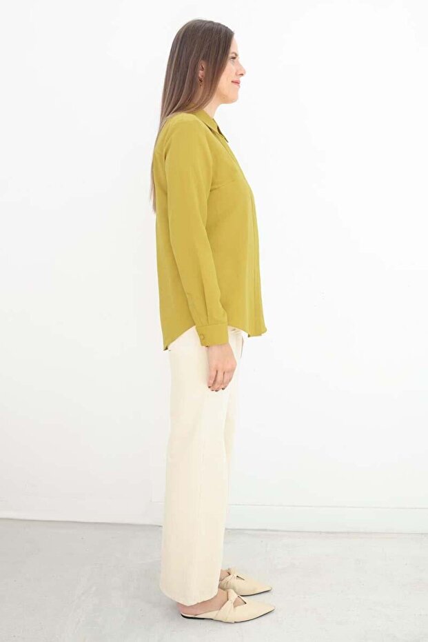 Olive-Basic Gizli Patlı Gömlek - 2