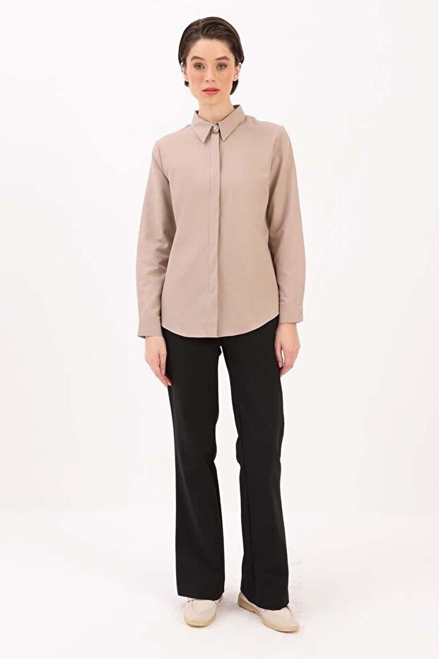 Mink-Cotton Hidden Placket Shirt