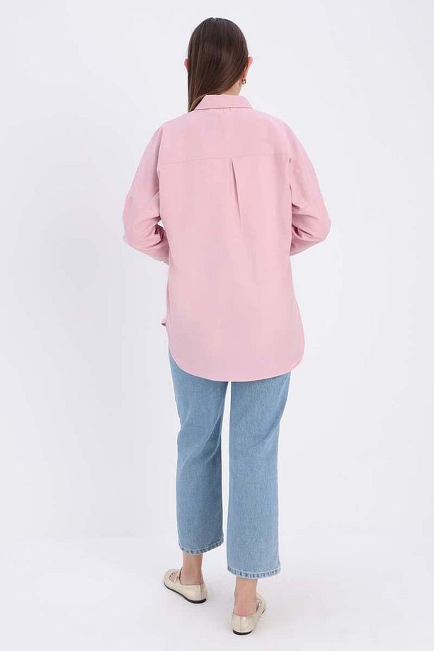 Pembe-Oversize Basic Gömlek - 4