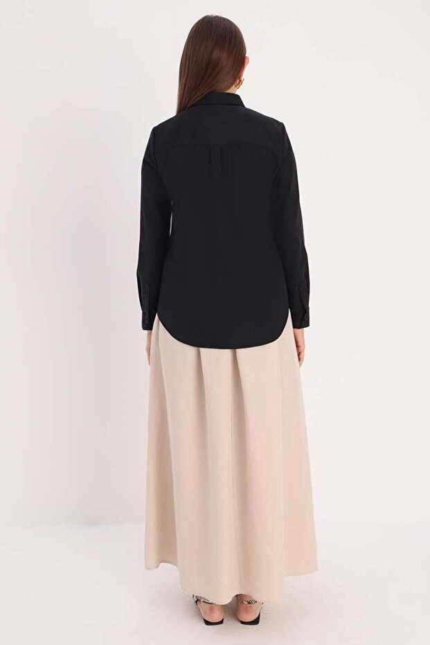 Black-Basic Hidden Placket Shirt - 4