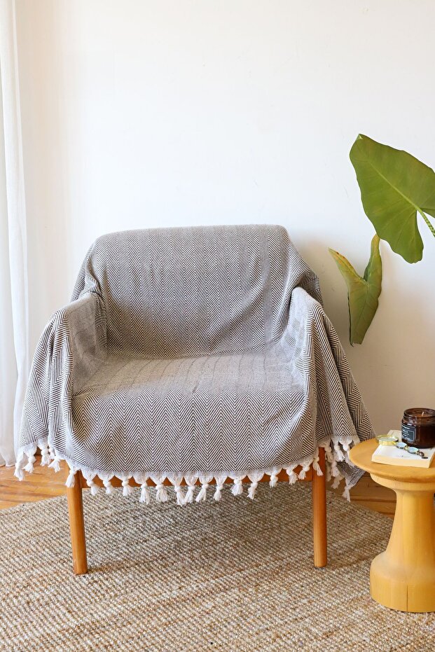 Dark Gray Cotton Single Sofa | Sofa Cover, Shawl 150X170Cm (Anthracite)