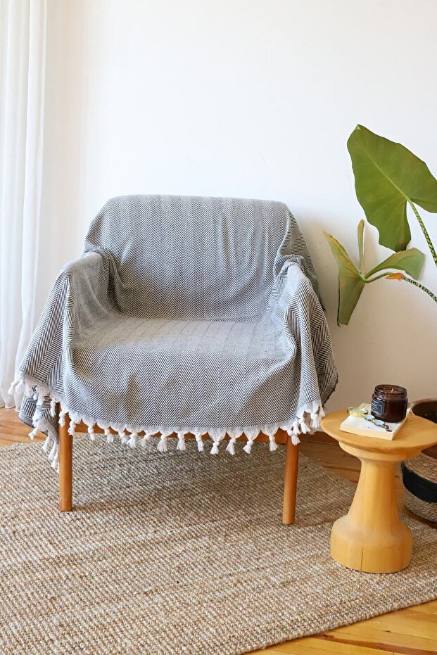 Green Cotton Single Sofa | Armchair Cover, Shawl 150X170Cm