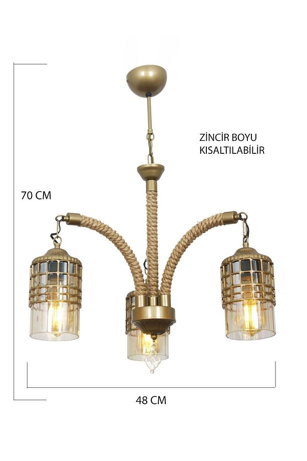 Defne 3 Lü Rustik Halatlı Eskitme Kollu Avize - 2