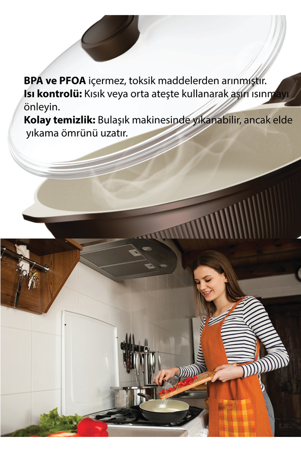 Prosteam 6 Layer Granite Pan and Pot 28 cm - Airfrey Featured Fireproof Non-Stick 2 in 1 Pan - 3