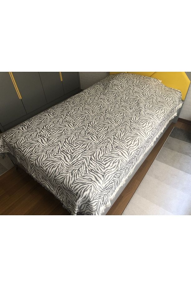 Siyah Zebra Desenli Tek Kişilik Çok Amaçlı Pike - Yatak Örtüsü 160x210 Cm - 1