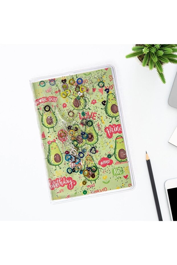 Glittery and Watery Covered Patterned Mini Notebook with Colorful Pages - 5