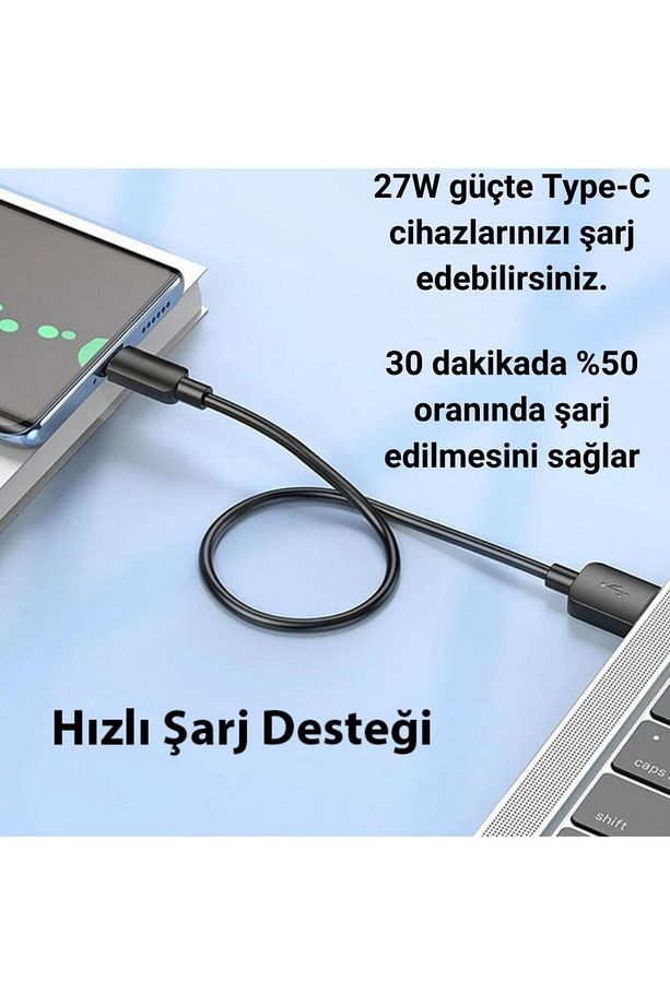 Ultra Hızlı 25CM 27W USB To Type C Şarj Data Kablosu, Telefon, Tablet, Powerbank Şarj Kablosu - 2