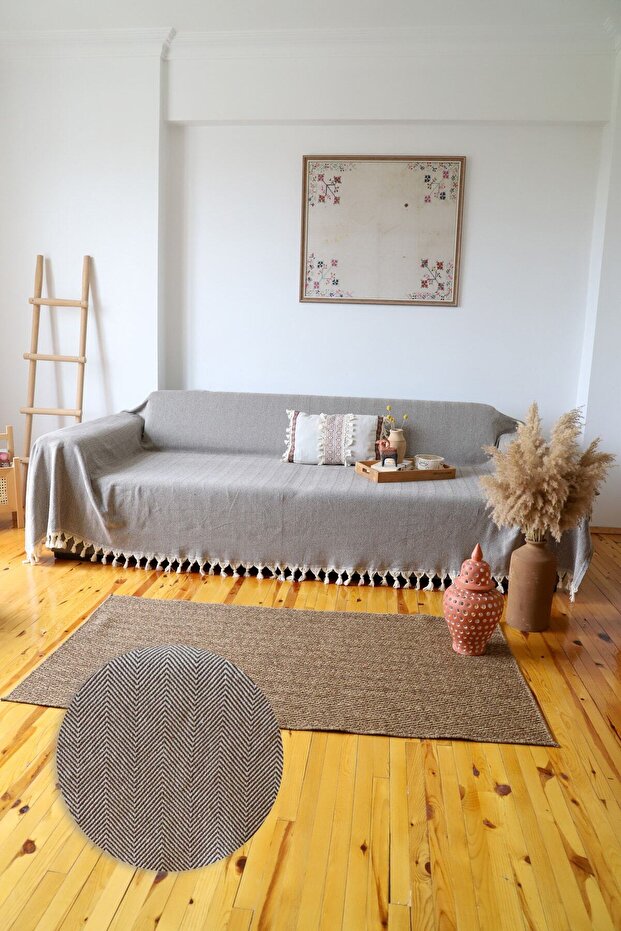 Coffee Oversized Sofa with Knitted Arms, Sofa Bed Cover 180X300 cm