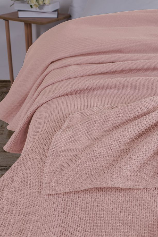 Pamuklu Petek Açık Pudra Çok Amaçlı Yatak Örtüsü Tek Kişilik - 160x230 Cm - 3