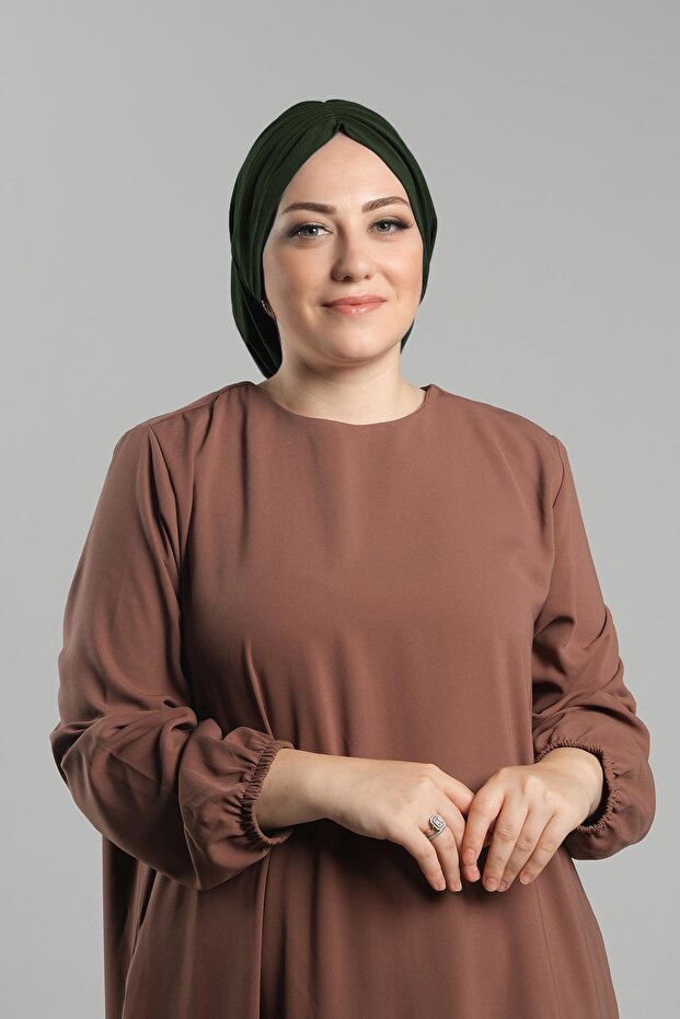 Khaki Practical Ready Snap Hijab Bonnet Sandy Drawstring Loose 2119_09
