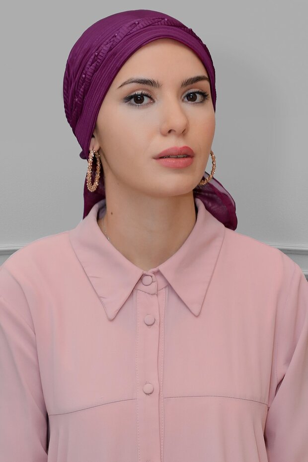 Wine Practical Ready-made Interlaced Hijab Bone Fukuro Pleated Braided Rose 1823_08