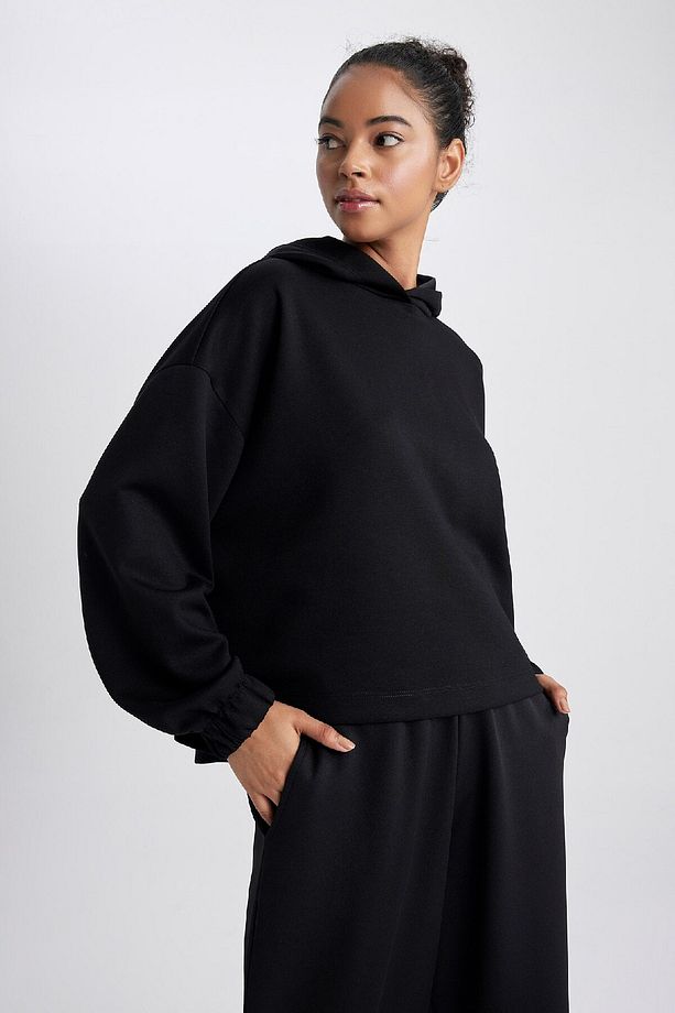 Fit Oversize Geniş Kalıp Kapüşonlu Sporcu Basic Düz Sweatshirt Z6693az23au - 4
