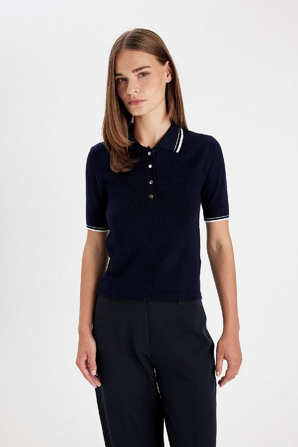 Regular Fit Polo Yaka Düğmeli Basic Düz Kısa Kollu Triko Kazak D3300ax24au - 8