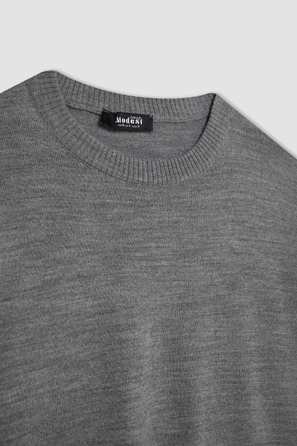 Regular Fit Bisiklet Yaka Yırtmaçlı Basic Düz Triko Kazak Tunik C5165ax24au - 8
