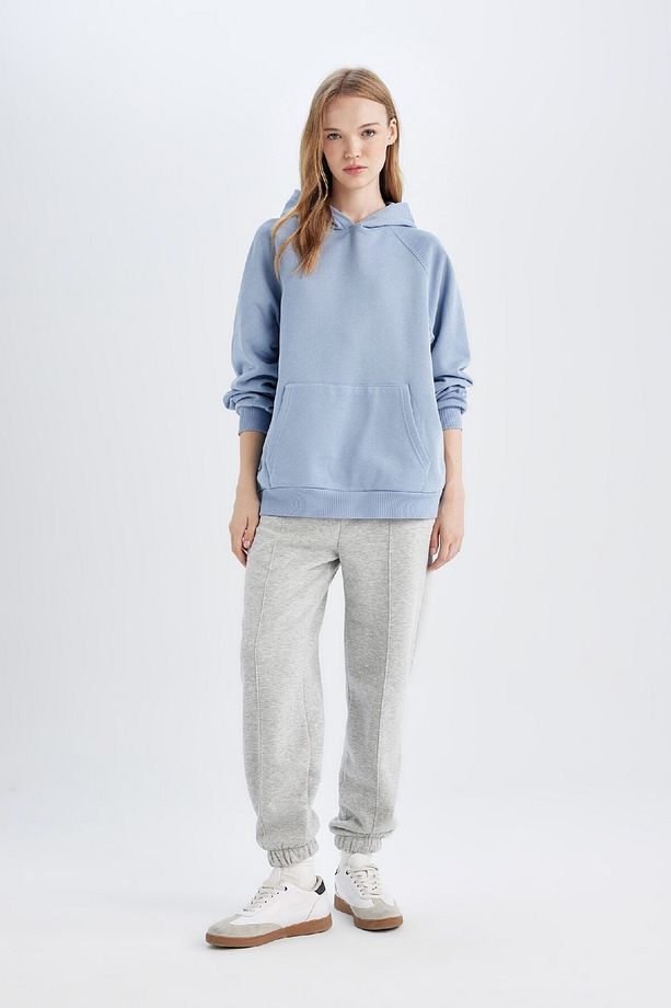 Oversize Geniş Kalıp Kapüşonlu Kanguru Cepli Kalın Basic Düz Sweatshirt C7805ax24wn - 2
