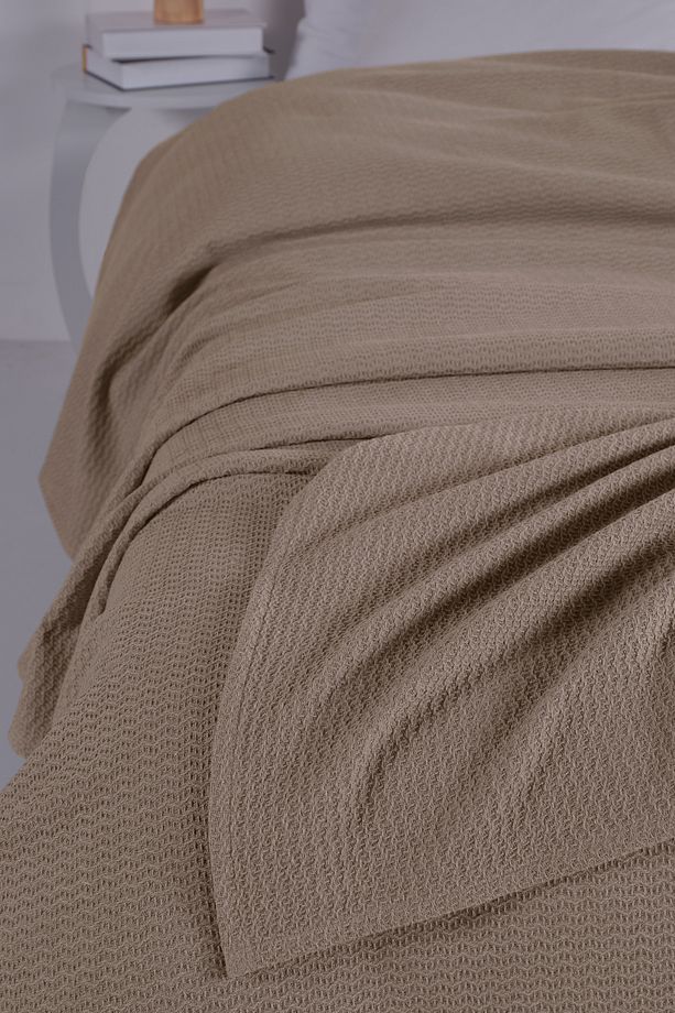Pamuklu Akel Bej Çok Amaçlı Yatak Örtüsü Tek Kişilik- 160x230 Cm - 3