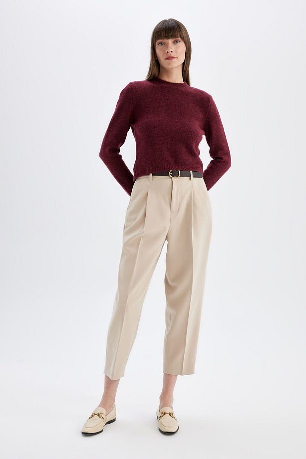 Regular Fit Bisiklet Yaka Premium Basic Düz Crop Triko Kazak C9047ax24wn - 2