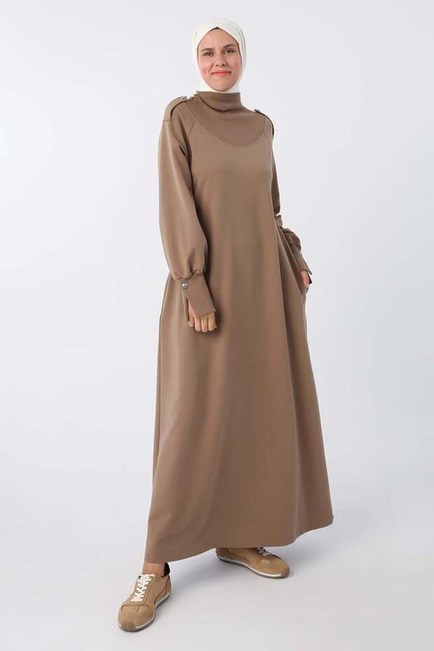Mink Cotton Sleeves Buttoned Epaulette Dress