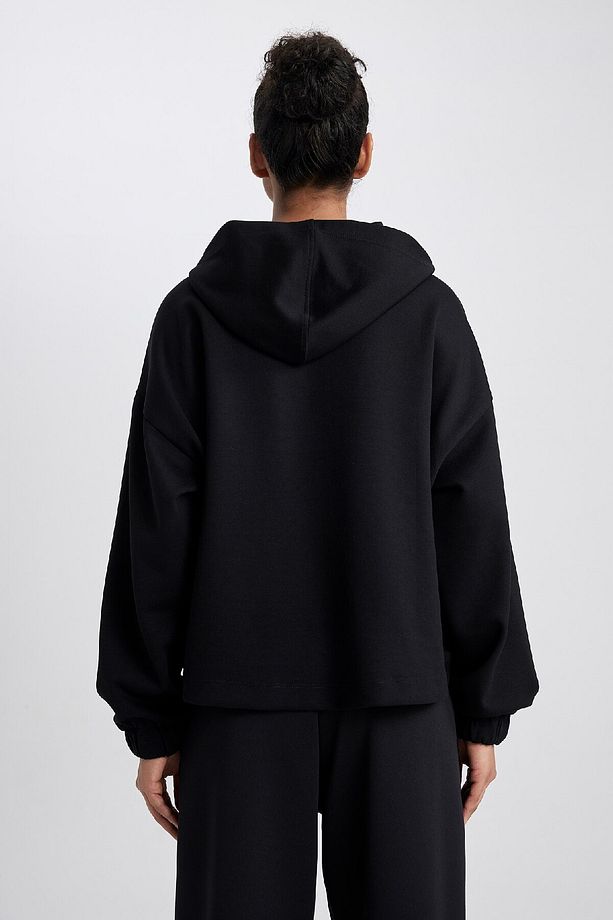 Fit Oversize Geniş Kalıp Kapüşonlu Sporcu Basic Düz Sweatshirt Z6693az23au - 6