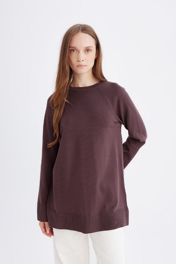 Regular Fit Bisiklet Yaka Basic Düz Triko Kazak Tunik C4474AX24AU - 3
