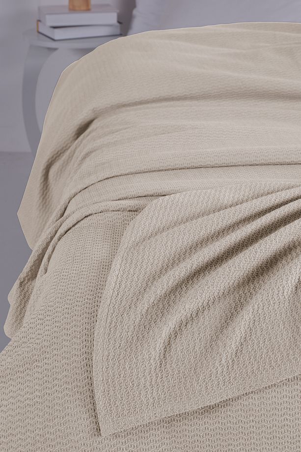 Pamuklu Akel Ekru Çok Amaçlı Yatak Örtüsü Tek Kişilik- 160x230 Cm - 3
