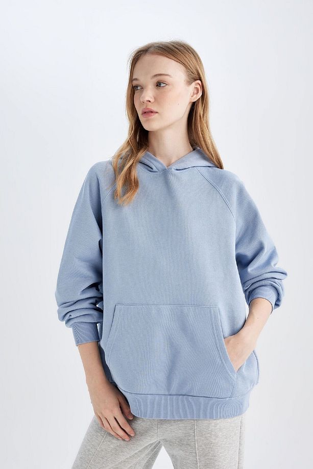 Oversize Geniş Kalıp Kapüşonlu Kanguru Cepli Kalın Basic Düz Sweatshirt C7805ax24wn - 4