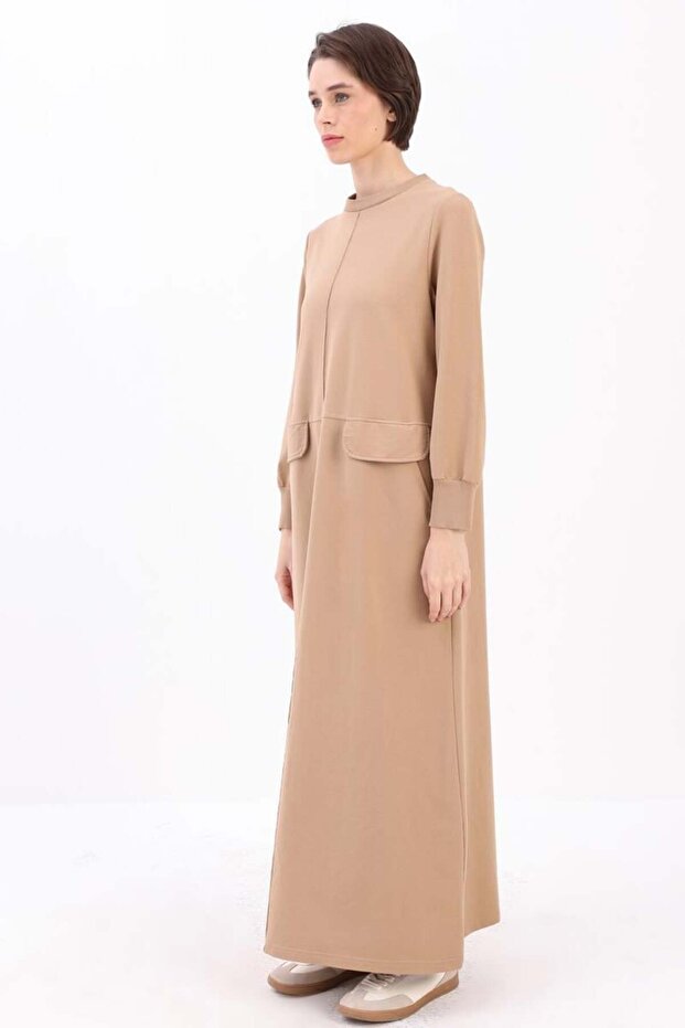 Bej-Cepli Örme Elbise - 3