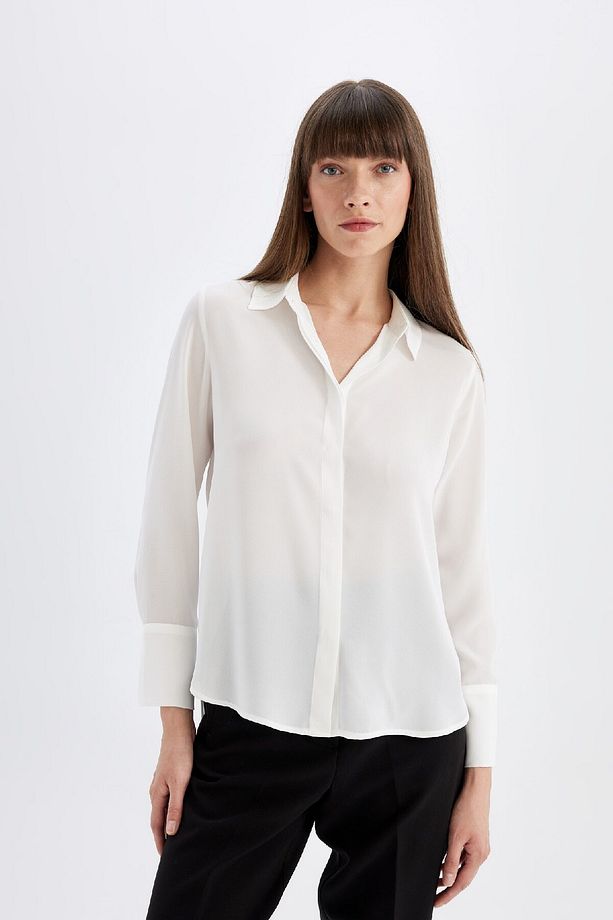Regular Fit Basic Düz Krep Dokuma Uzun Kollu Beyaz Gömlek D3151ax24au - 3