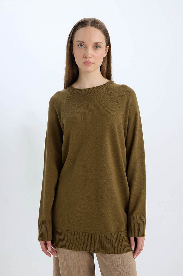 Regular Fit Bisiklet Yaka Basic Düz Triko Kazak Tunik C4474AX24AU - 1