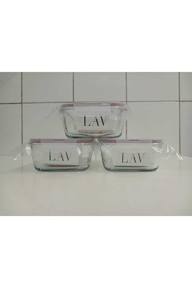 Feyzade Fresco Glass Locked Storage Container Set of 3 Rectangular (1200 Cc)-(Frs-257)