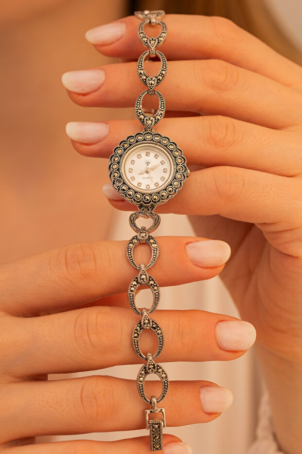 Bridal Watch - Wedding Watch - Larissa Markazit Stone Detailed Silver Watch