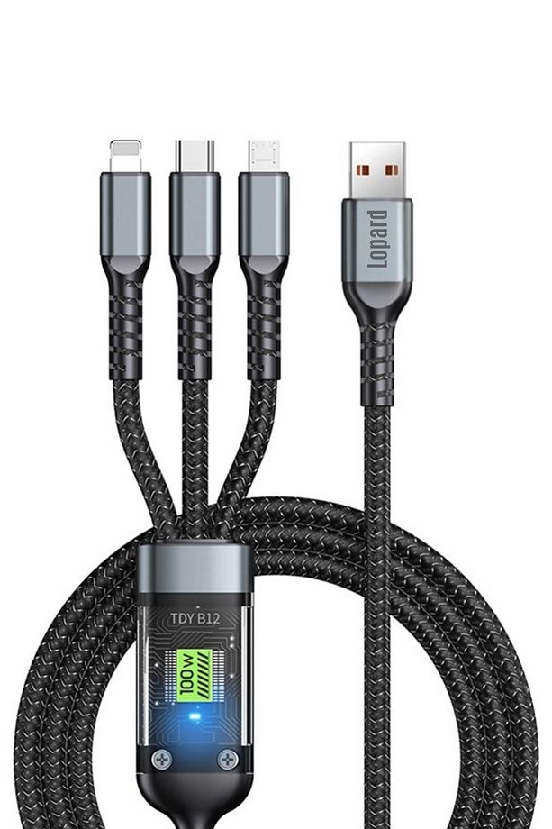 100w Şarj Kablosu 3in1 Led Li Samsung Huawei Xiaomi Type-c Sağlam Hızlı Şarj Data Usb Kablosu Koruyu - 1