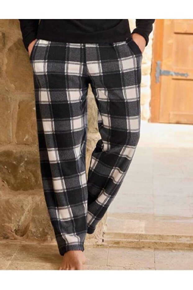 Erkek Ekose Desenli Cepli Polar Tek Alt - 2