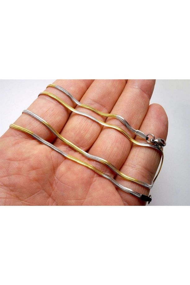 Sarı Beyaz Yassı Model Snake Yılan Erkek Kolye Zincir - 2
