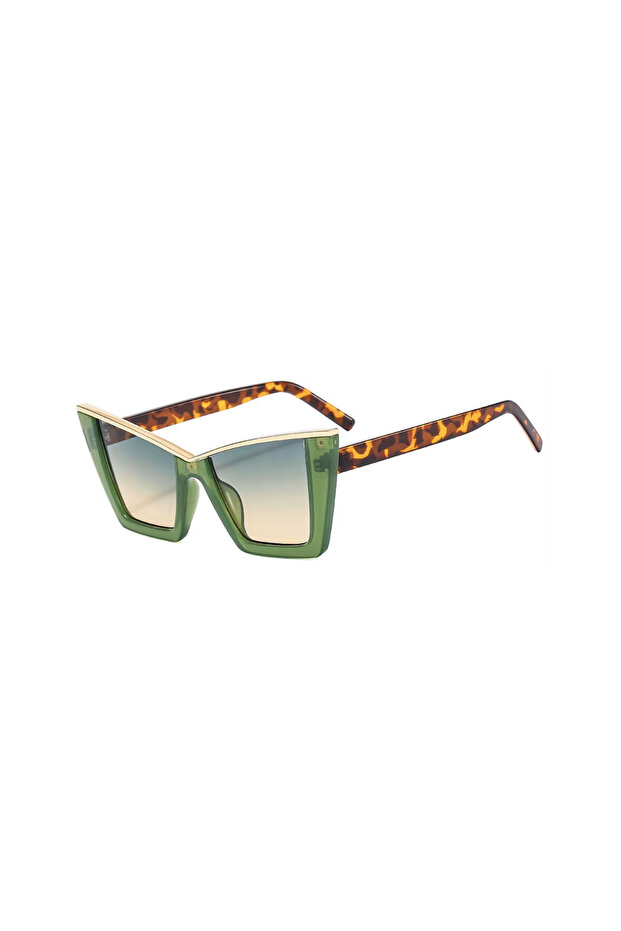 Carvella Green Leopard Pattern Bone Frame Geometric Vintage Retro Sunglasses