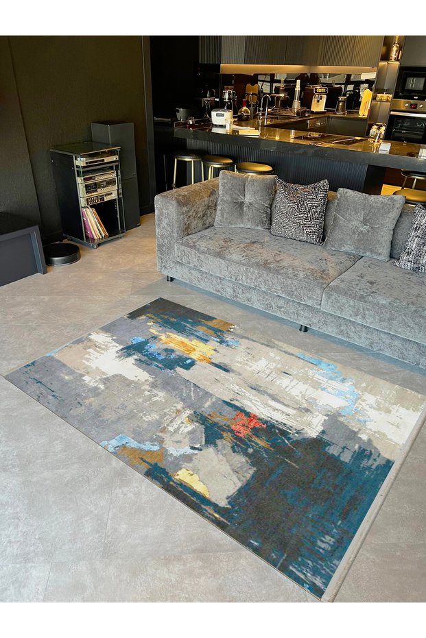 Barcelona Collection Dark Tones Abstract Patterned Woven Base Modern Decorative Carpet 56