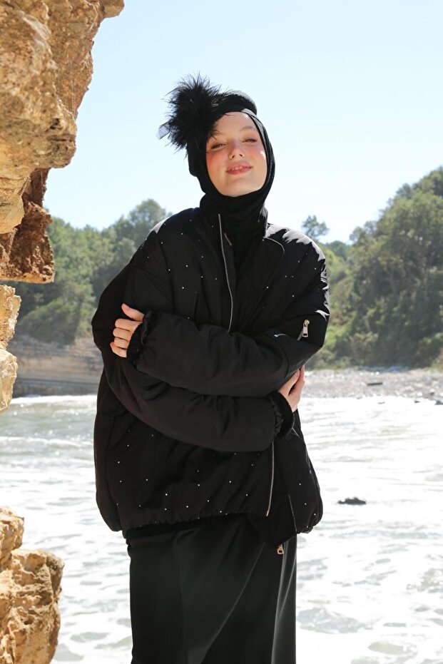 -Taşlı Bomber Ceket - 1