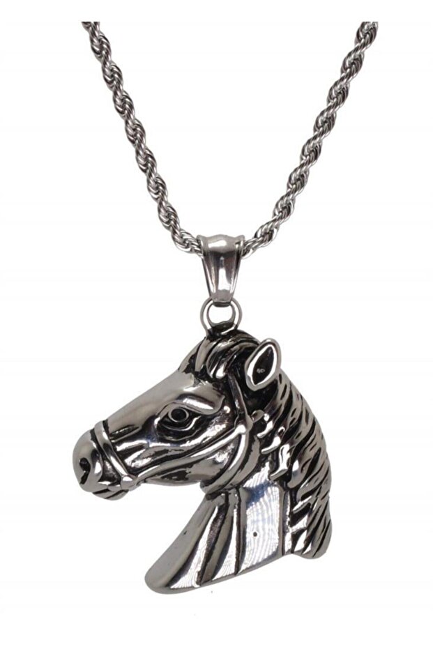Horse Head Steel Men's Necklace Chain Silver Color